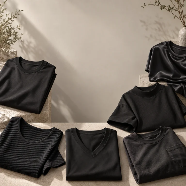 검은 티셔츠가 많은 옷장, 목선·핏·소재로 중복 찾기 본문용 무문자 대표 이미지