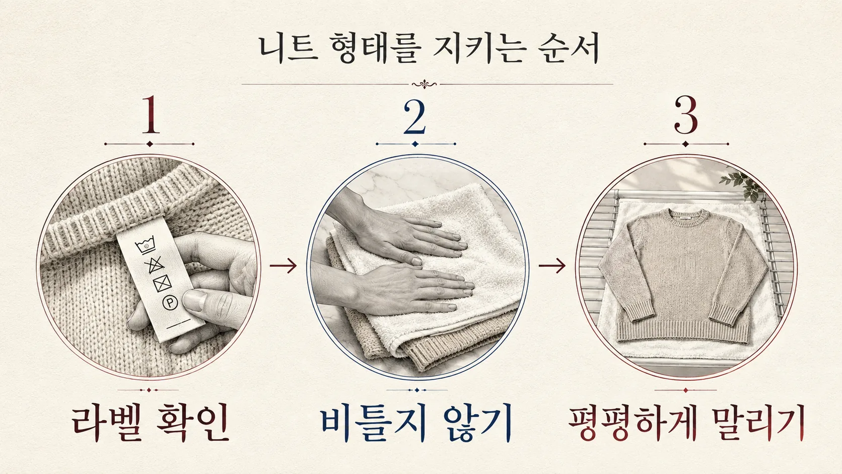 니트 손상의 네 가지 조건인 마찰, 장력, 열, 습기를 정리한 인포그래픽