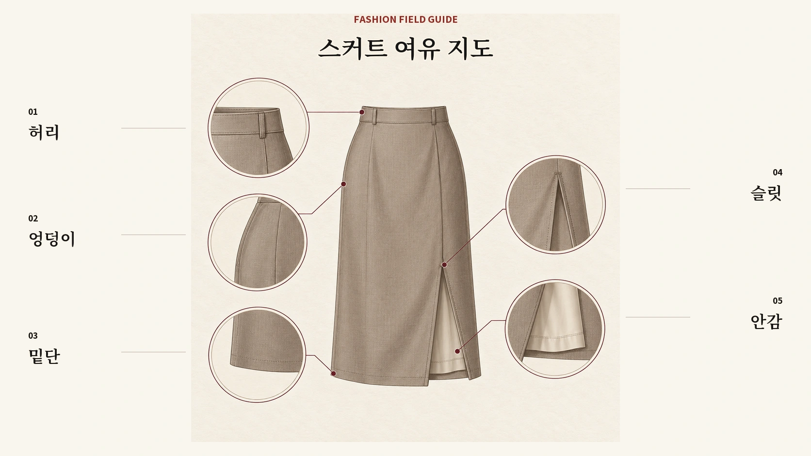 스커트 사이즈를 볼 허리 엉덩이 밑단 슬릿 안감 위치