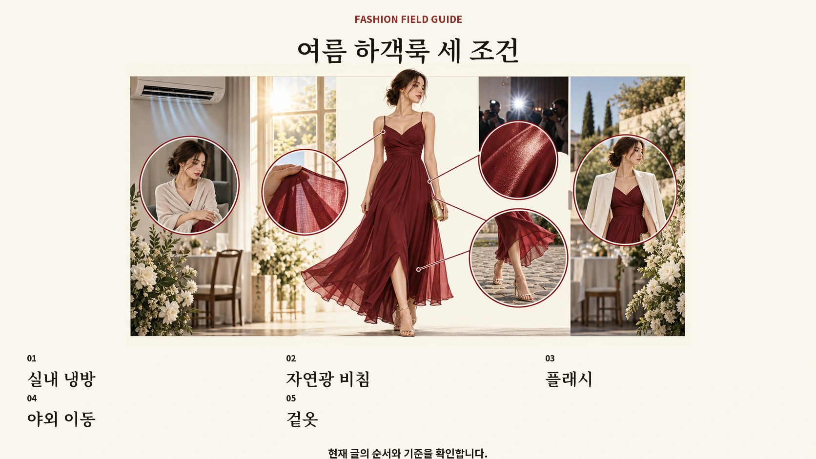 여름 결혼식 옷의 냉방 비침 사진 야외 이동을 확인하는 표
