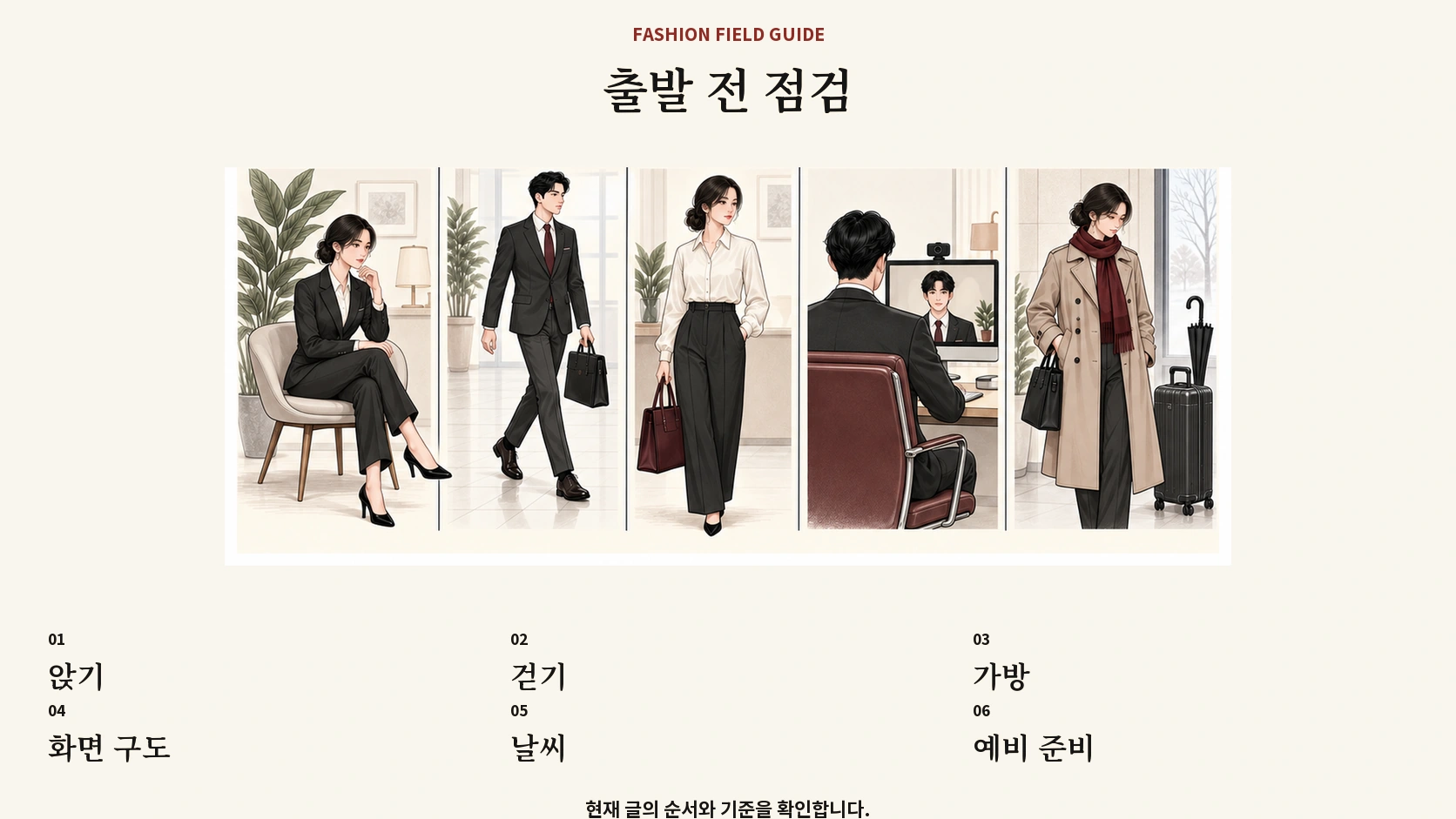 면접 옷을 입고 움직임 가방 화면 날씨를 확인하는 점검표