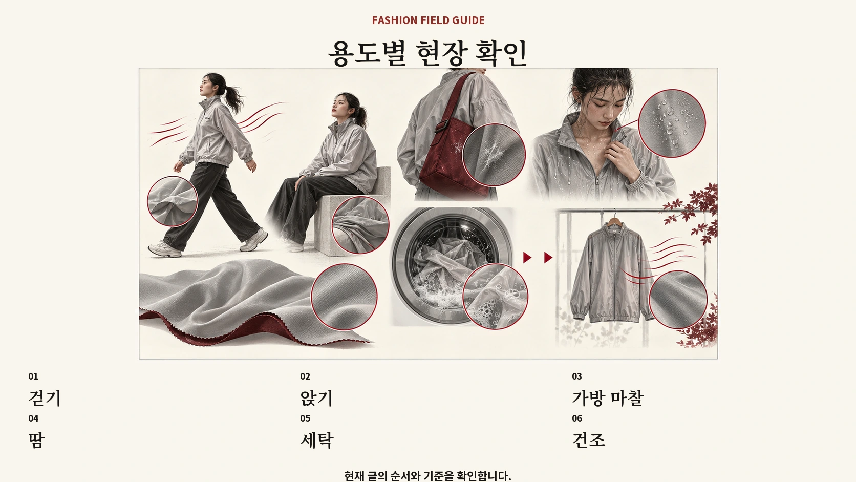 합성섬유 옷을 고를 때 움직임 마찰 땀 세탁 건조를 보는 표