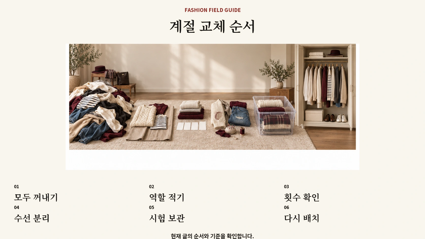 계절 옷을 꺼내 역할과 횟수를 기록한 뒤 다시 배치하는 순서