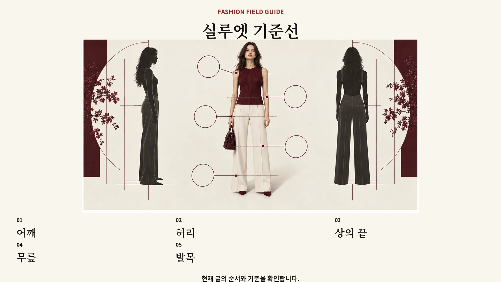 상의와 하의 코디 비율을 볼 어깨 허리 무릎 발목 기준선