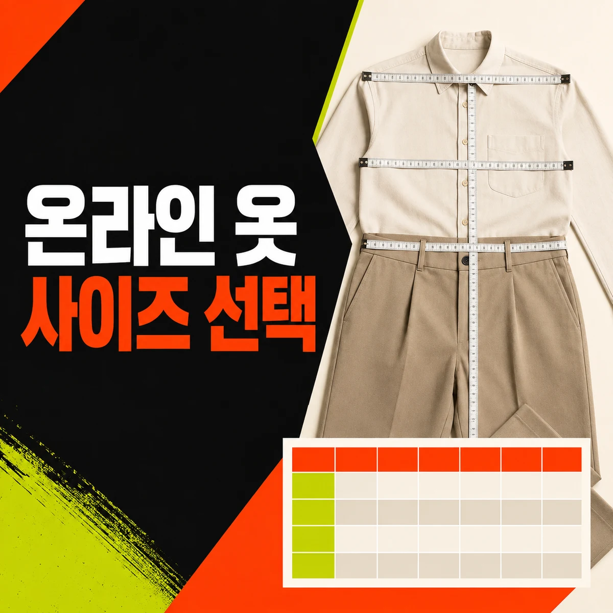 셔츠와 바지를 줄자로 재는 온라인 옷 사이즈 선택 장면
